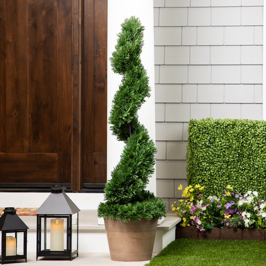 Northlight Real Touch™ Artificial Cedar Spiral Topiary Tree in Black Pot - 4'